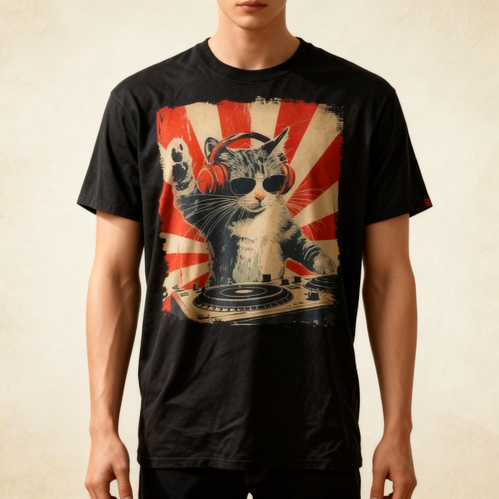 Cool DJ Cat T-Shirt, Funny Cat with Headphones, Stylish Cat Lovers Gift, Unique Unisex T-Shirt XL