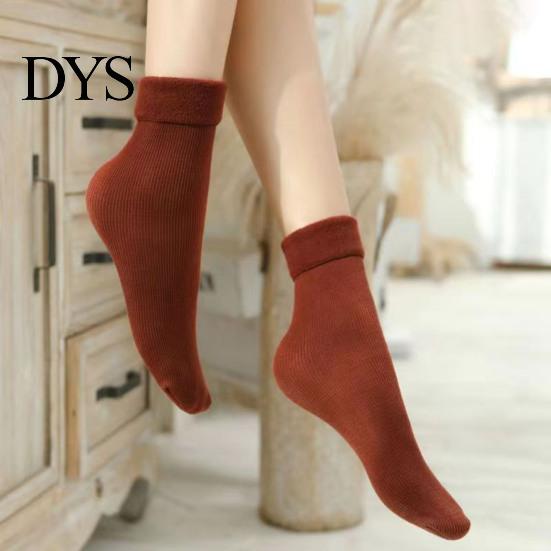 Women Mid-tube Socks 1 Pair Winter Thick Plush Japanese Style Elastic Anti-slip Floor Thermal Anti-odor Extra Loose Ankles No Streaks