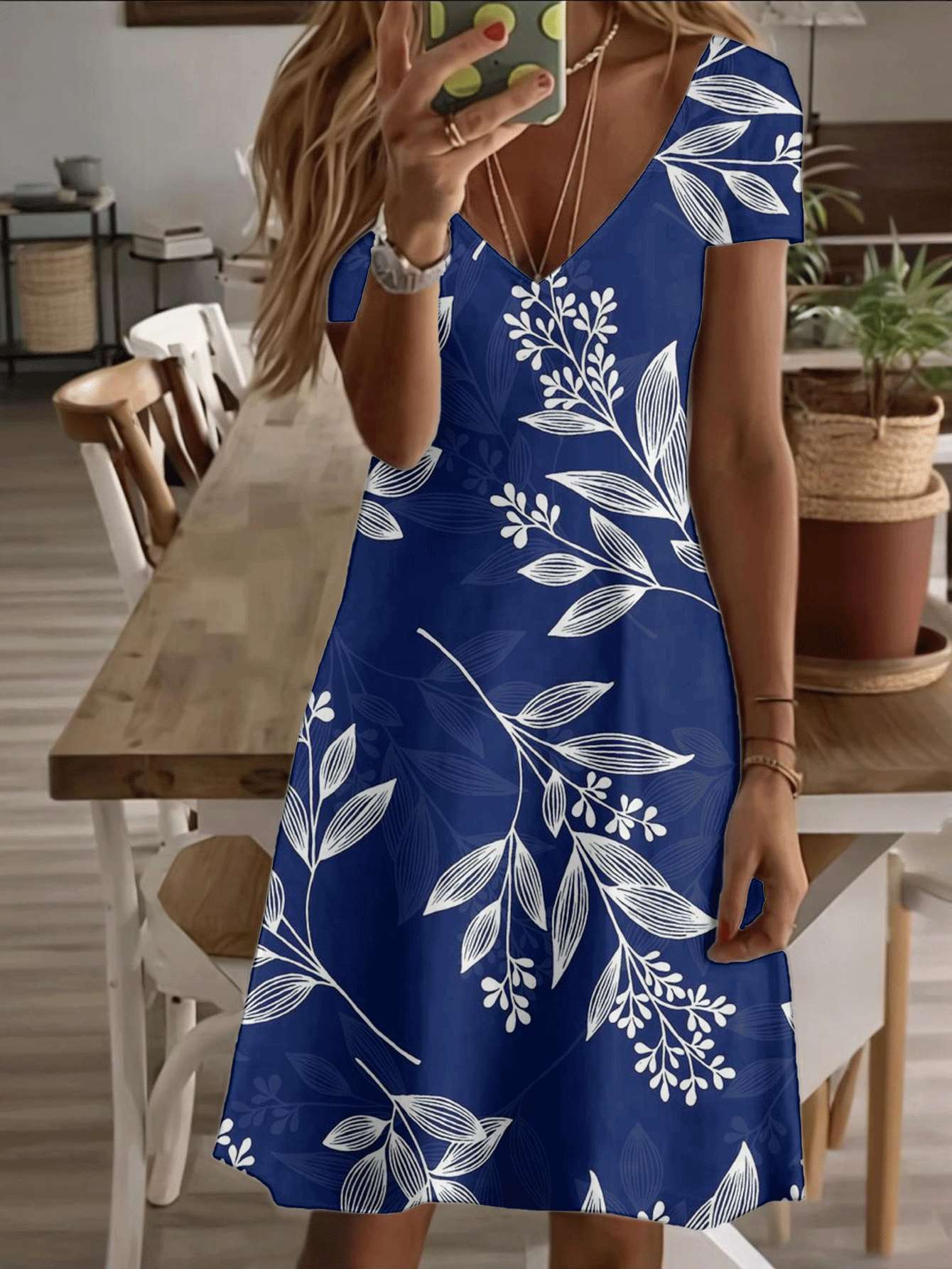 Vneck shortsleeve midi dress women’s blue leaf floral print pattern 3D premium printing longlasting casual fashion summer beach outfit elegant lightwe 7XL дубильная кора