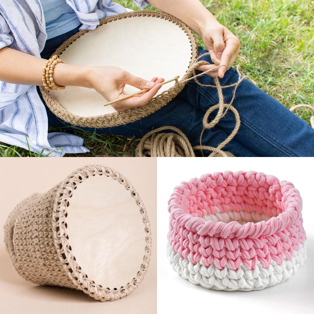 2pcs Crochet Basket Base 5.5" Round Wooden Crochet Bag Bottom Circle Wooden Basket Bottom for DIY Basket Crochet Bag Weaving
