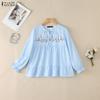 Women Casual Round Neck Loose Long Sleeve Print Blouse