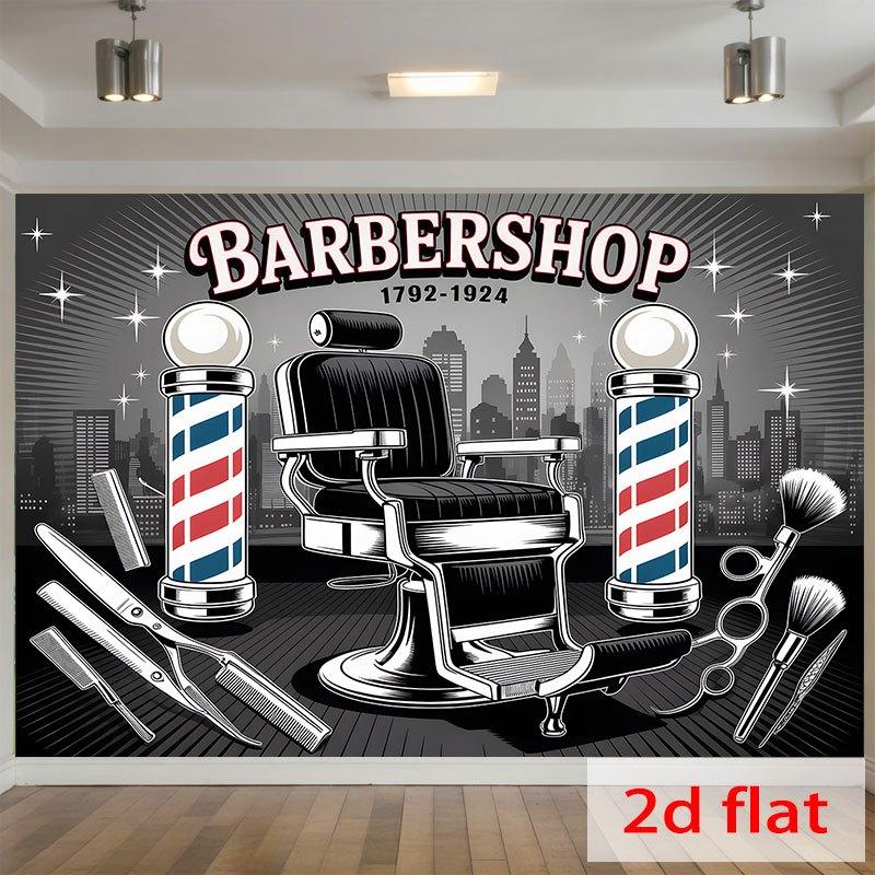 2D Flat Banner, 1 Piece Per Pack, Retro Barber Shop, Suitable for Events, Weddings,