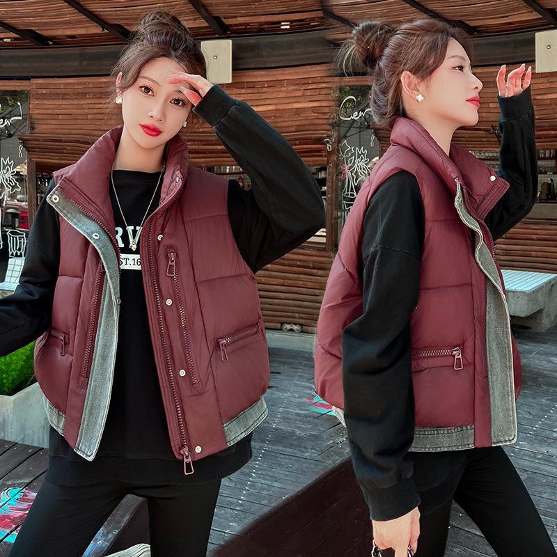 Contrast color down cotton vest women's short stand-up collar autumn and winter new versatile cotton-padded vest vest vest jacket