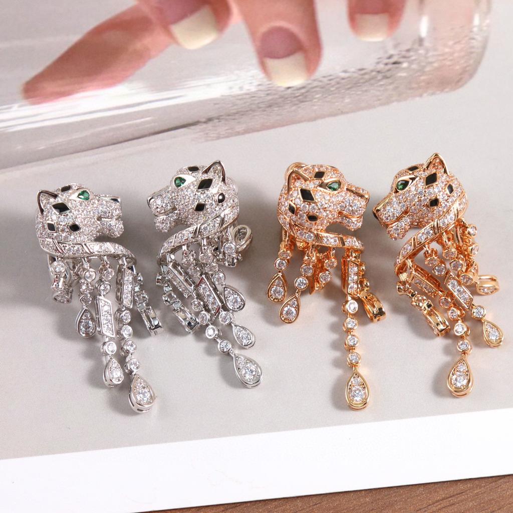 New Hot Brand Vintage Jungle Leopard Earrings for Women Luxury Jewelry Fashion Designer Eardrop S925 Sliver Party Clip Earrings