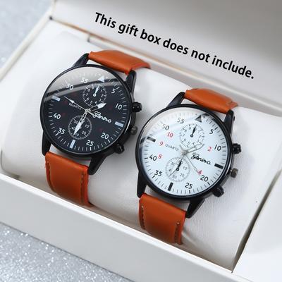 2 Stück/Set Mode Sportlich Herrenuhr Analog PU-Leder Herrenuhr Lässige Herren-Quarz-Armbanduhr Geeignet zum Teilen für Brüder