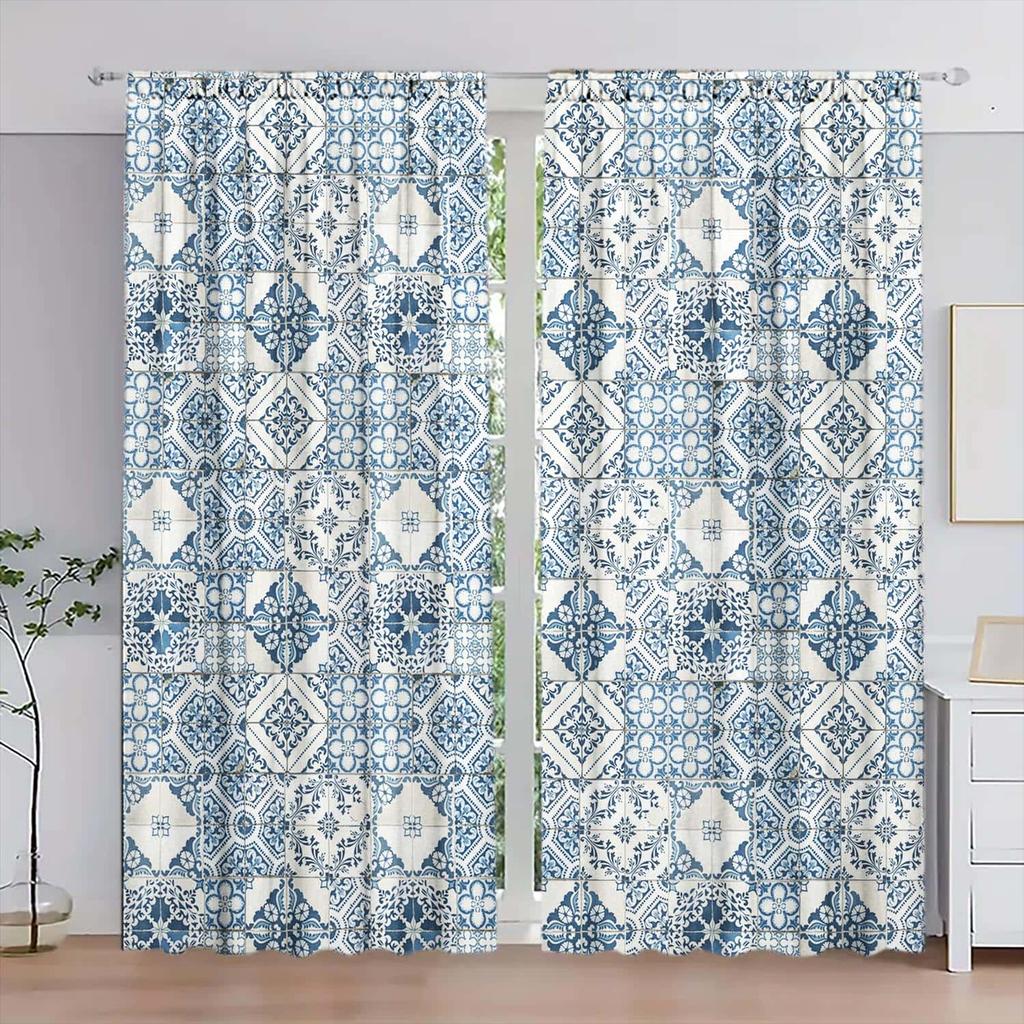 2 Panels Ethnic Style Pattern Splicing Printed Curtains   Shade and Privacy Protection   Suitable for Decorating Various Rooms