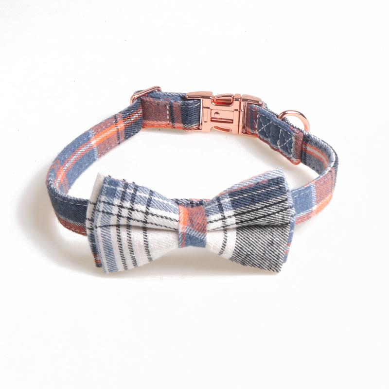 Домашний питомец собака британский клетчатый ретро розово-золотой бант ошейник 1.5*35CM