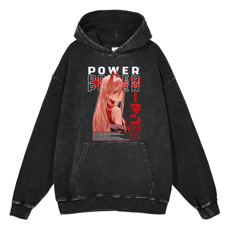 Heavyweight 440g Washed Vintage Denim-Style Anime Hoodie Men Streetwear Casual Sweatshirt