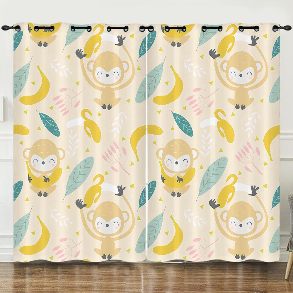 Curtain Cartoon Animal Bear Deer Love Kitten Digital Printing Blackout Curtain Punching