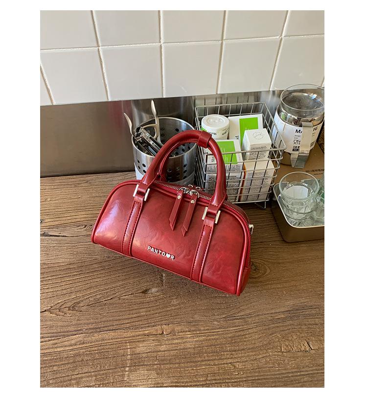 

Новая ретро портативная сумка Boston корейская нишевая сумка для поездок высокого класса на плечо через плечо женская красный