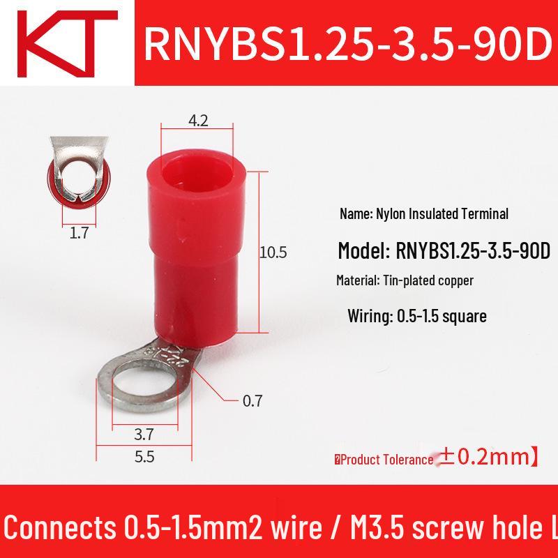 Kaishtong Right Angle Copper Wire Lug - Nylon Round RNYBS1.25-6, 80° Bend Terminal