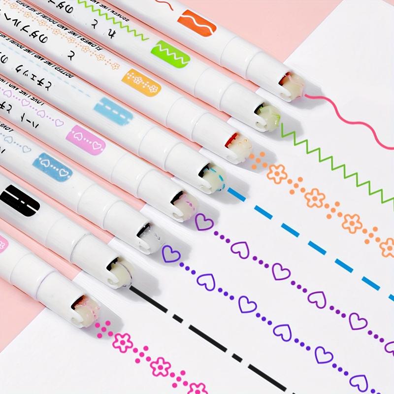 6Pcs/Set Flower Line Shape Highlighter Pen Roller Tip Curve Liner Marker Kawaii Stationery For School and Office Supplies Gifts