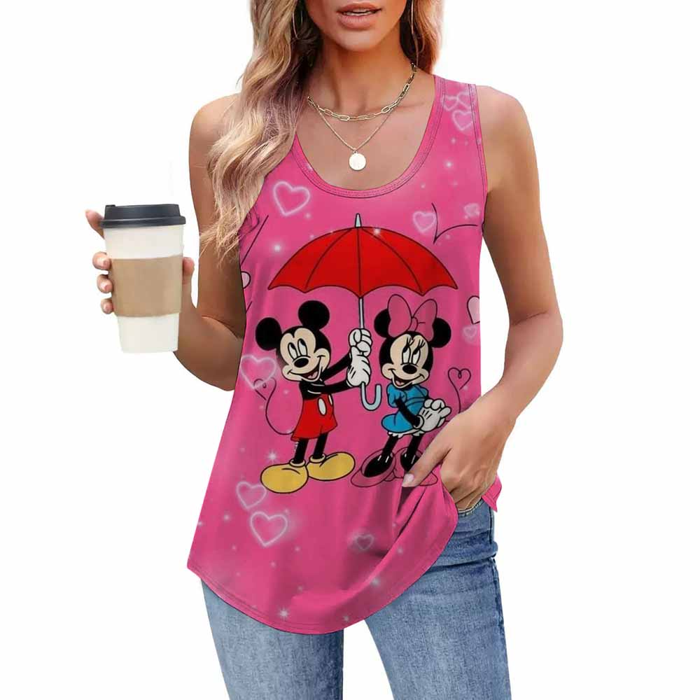 Modna koszulka z nadrukiem, casualowa, luźna, z okrągłym dekoltem, bez rękawów, odzież damska, T-shirty damskie