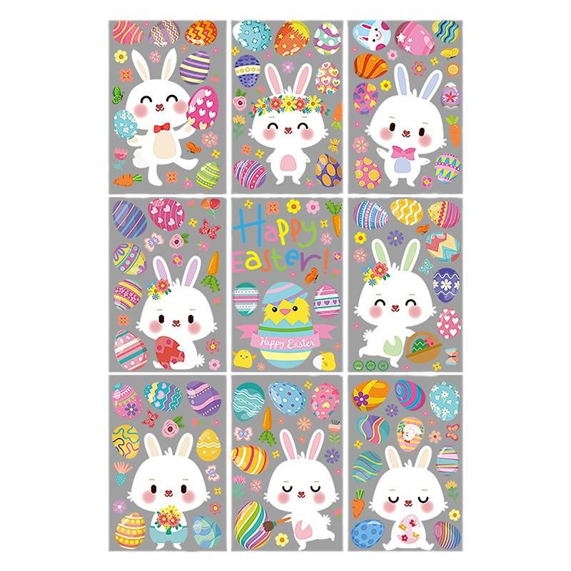 Festive Easter Static Cling Stickers - Cute Rabbit, Dwarf, and Colored Eggs for Glass Decorations