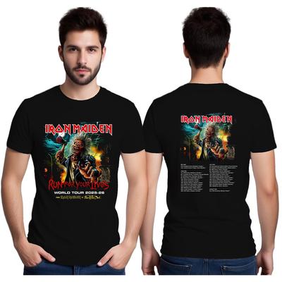 Koszulkę Iron Maiden Tour 2025-26 Run For Your Lives Tour Z Datami Koncertów Oversize Y2k Casual Bawełniana Streetwear Damska Męska Odzież