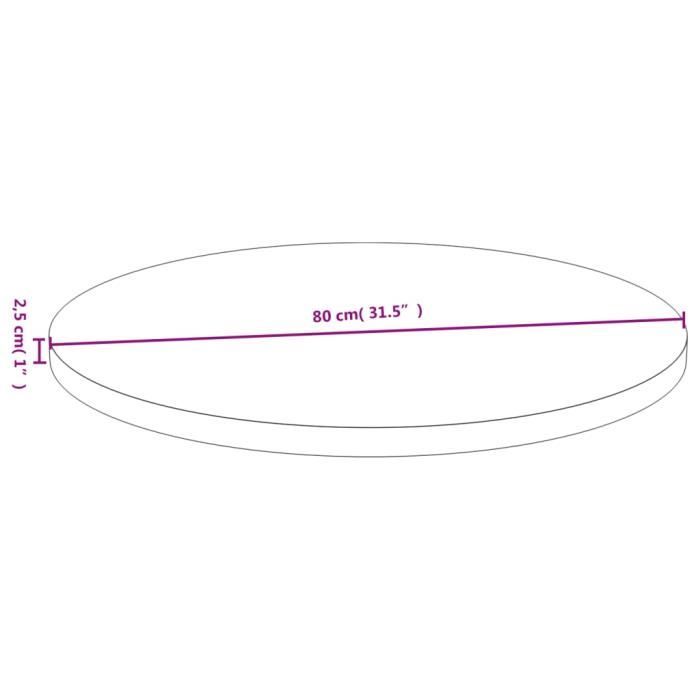 VidaXL Dessus de table Ø80x2,5 cm bambou 352683