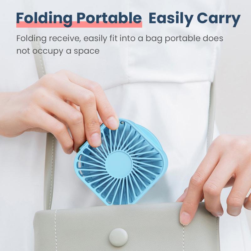 Hanging Neck Mini Fan LOGO Customization Cooling Small Fan Foldable Portable USB Rechargeable Handheld Fan with Makeup Mirror