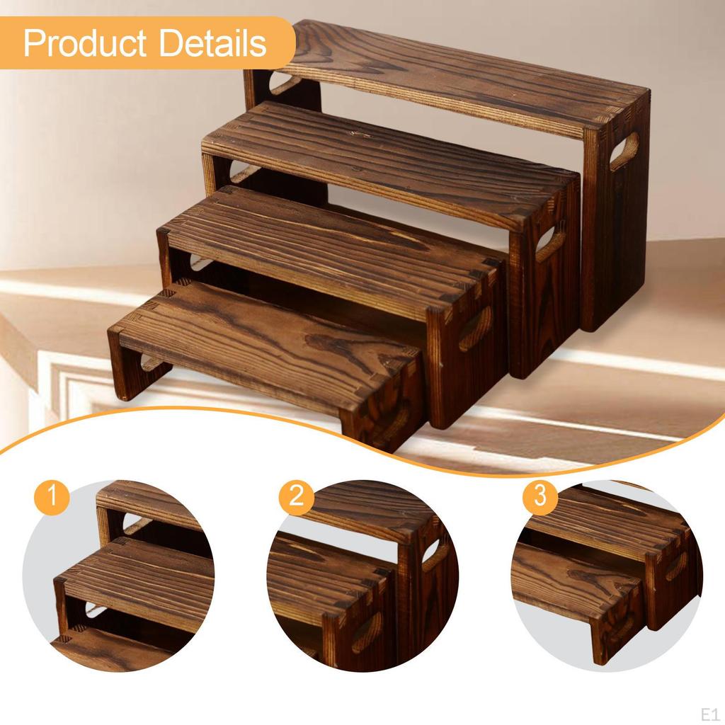 4 Pezzi Supporti Espositori a Gradini in Legno Scaffale per Gioielli Organizer per Dolci Porta Spezie per Feste Vendita al Dettaglio