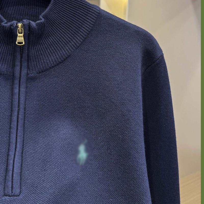 Men's Winter Half-High Collar Zipper Sweater with Embroidered Logo