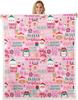 Cartoon Santa Claus Blankets,Merry Christmas Throw Blanket for Kids Girls Boys Teens Room Decor,Snowflake Gingerbread Fleece