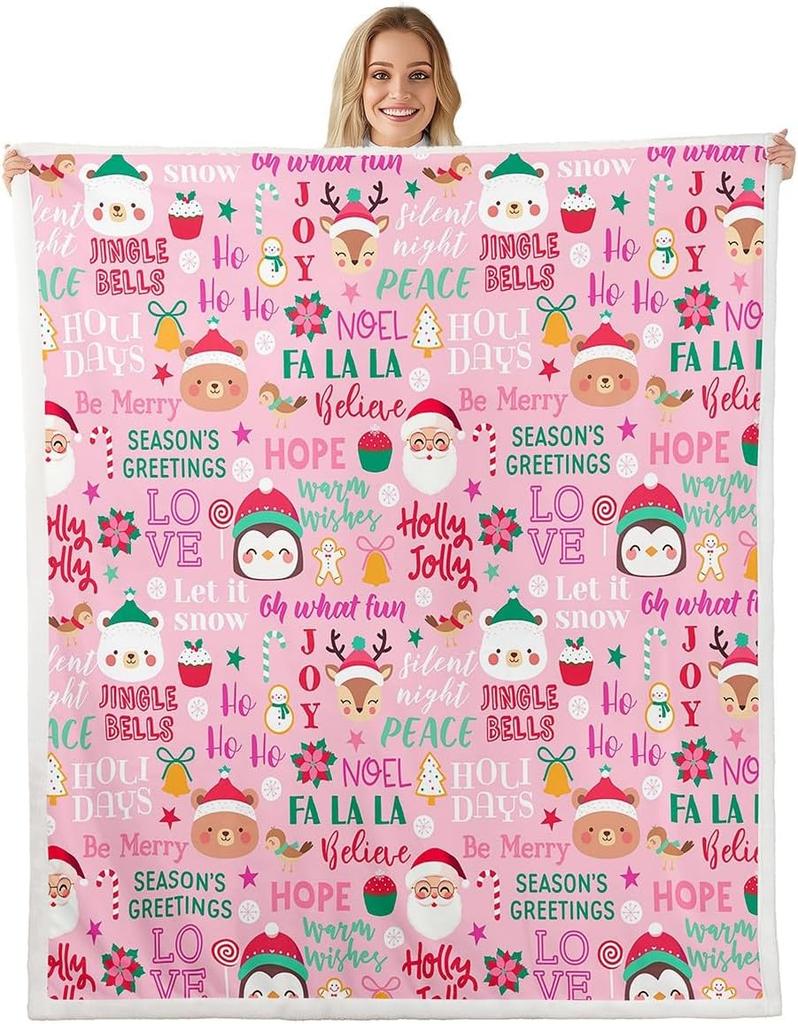 Cartoon Santa Claus Blankets,Merry Christmas Throw Blanket for Kids Girls Boys Teens Room Decor,Snowflake Gingerbread Fleece