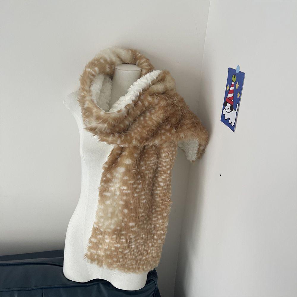 Deer Print Plush Neck Warmer Y2K Ear Muffs Cute Faux Fur Scarf Winter
