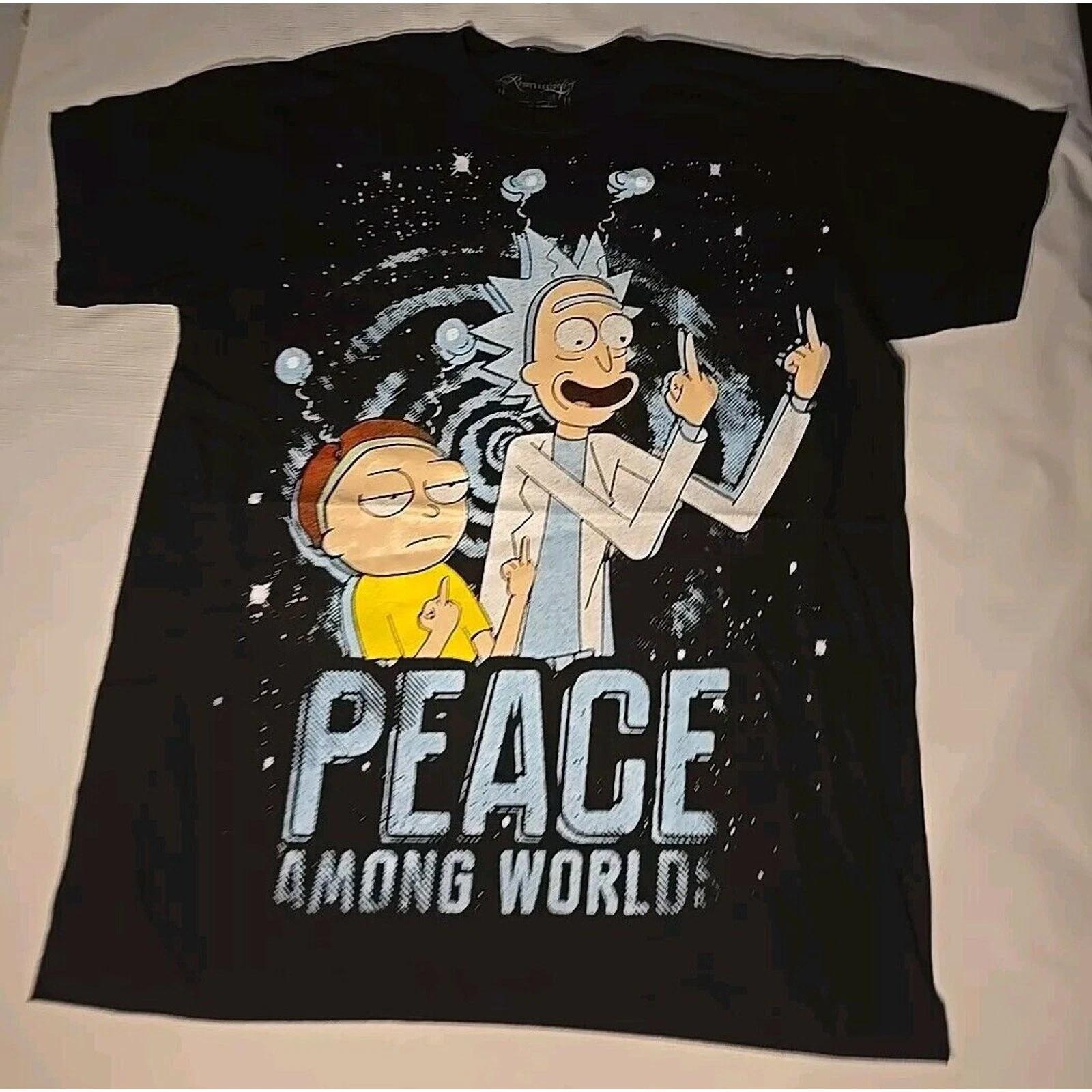 

Peace Among Worlds Rick And Morty Funny Fan Art T-Shirt XL vtg style Unisex 3XL