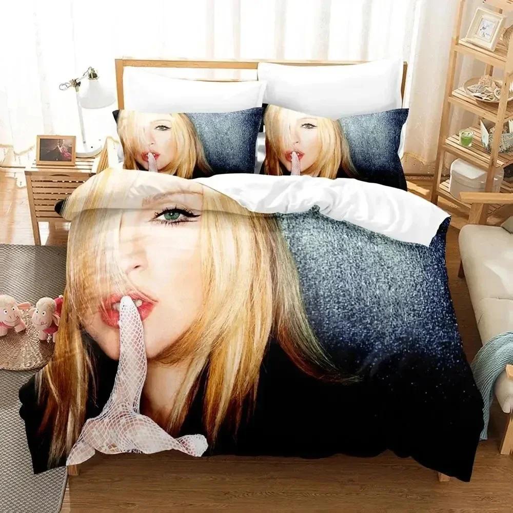 3D Potisk Sexy Madona Povlečení Sada Povlak na přikrývku Postelová sada Povlak na přikrývku Povlak na polštář Přikrývka Král Královna Velikost Kluci Dospělí Povlečení Sada