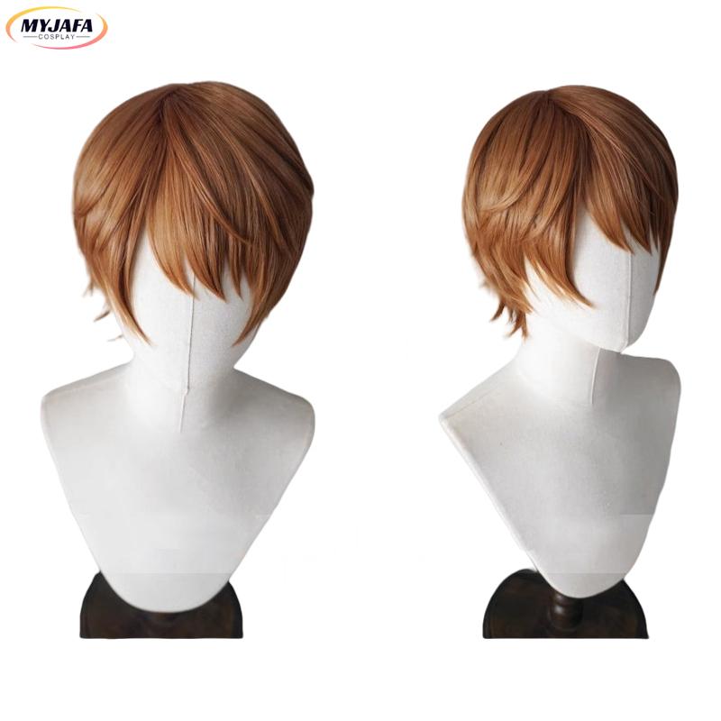Yagami Light Cosplay Wig Anime Short Brown Fluffy Yagami Light Heat Resistant Synthetic Hair Halloween Party Wigs + Wig Cap