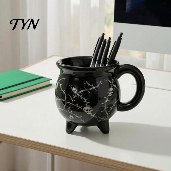 Tasse à Cacao Motif Crâne Tasse Chaudron de Sorcière Halloween, Citrouille Fantôme Céramique Café Tasse Ornement Unique Sorcellerie, Vaisselle Effrayante pour la Maison