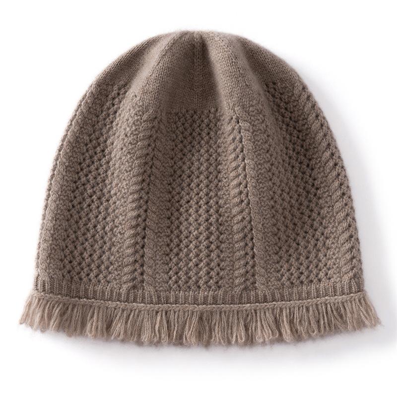 Winter cashmere pile hat men's and women's niche versatile fringed knitted pullover hat warm ear protector cold hat shows small face