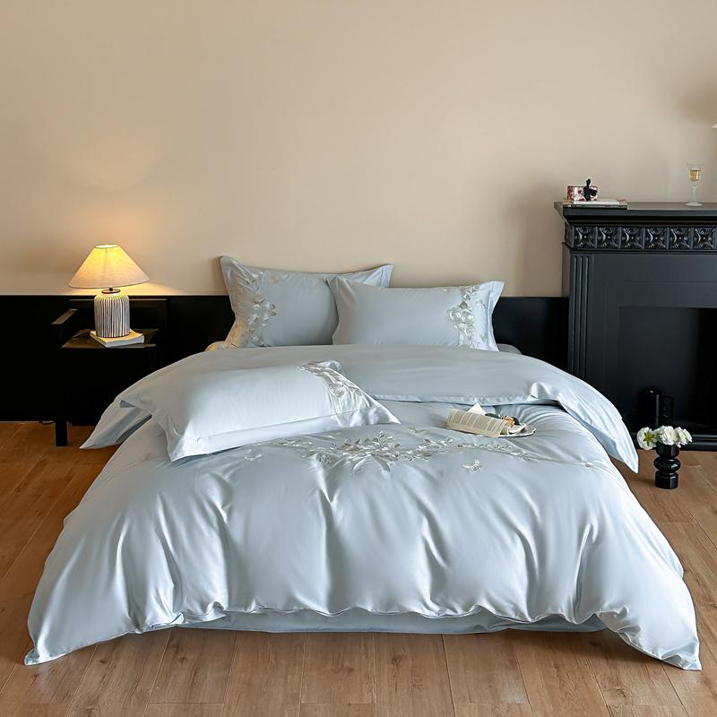 100% Cotton Luxury Rose Flowers Embroidery Bedding Queen King Size Duvet Cover Set Flat/Fitted Bed Sheet Pillowcases 4Pcs