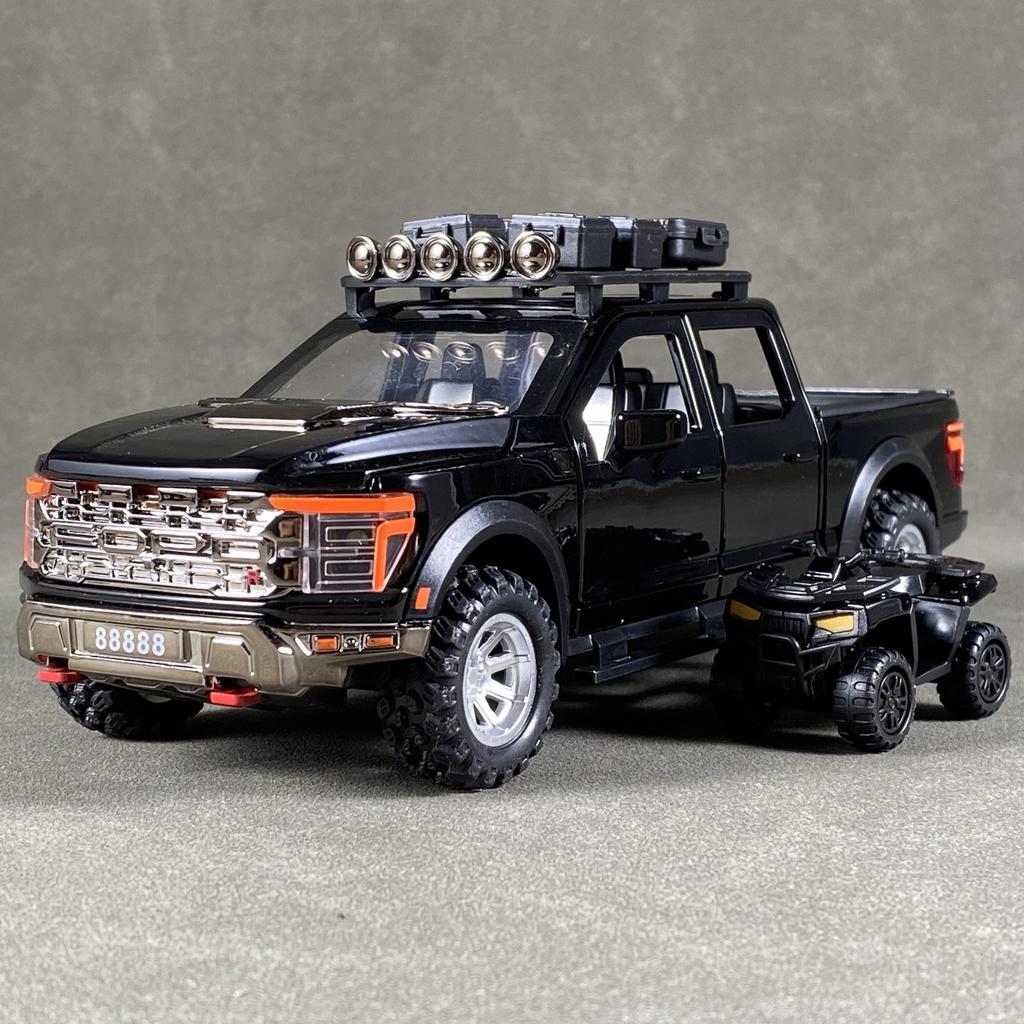 1:24 F150 Off Road Pickup Truck Alloy Diecast Metal Model Sound & Light Pull Back Toy Trendy Dislpay Birthday Present For Friend