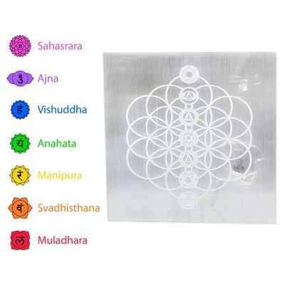 7 Chakra Selenite Charging Plate 8 CM | Natural Crystal Showpieces for Home Decor, Energy Cleansing & Meditation | Vastu Decorative Items & Spiri