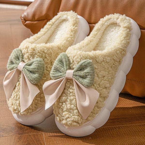 Cotton slippers thick-soled indoor household cartoon cute bow slippers winter bag heel warm home cotton shoes high heel