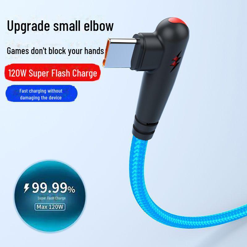 

120 Вт плетеный кабель Type-C Elbow Data Cable для игр и быстрой зарядки мобильных устройств Huawei, Honor и Apple 2m Type-C