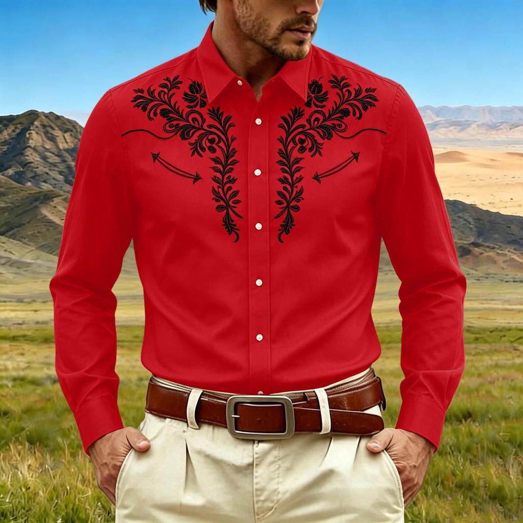 Men's Long Sleeve Button Down Shirt Print Turn-Down Collar Casual Top