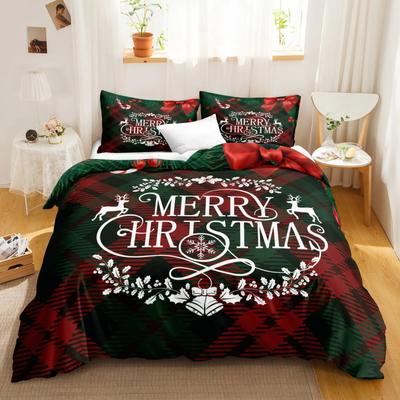 3 STÜCKE Mehrfarbiger Bettbezug Bettwäsche Nacht Bettdecke Bezug Weihnachtsmuster Bettsets Weiche Polyesterfaser Bettdecken-Sets