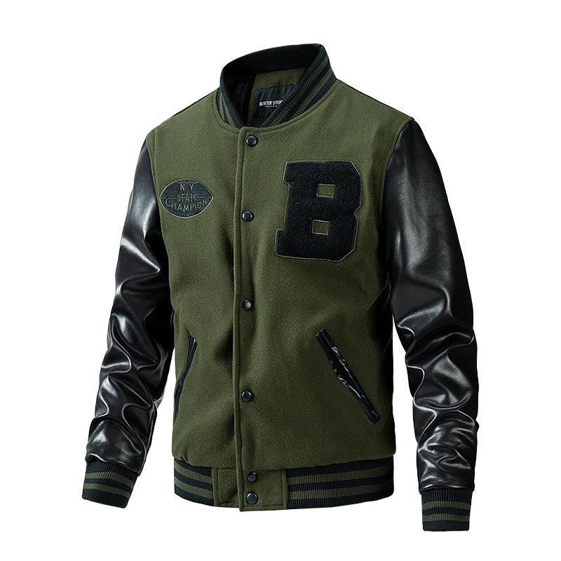Herren Herbst/Winter Baumwollgepolsterte Woll-Baseballkragenjacke, Übergröße