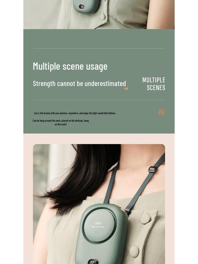 Portable USB Rechargeable Bladeless Fan with Clip and Digital Display for Neck or Waist