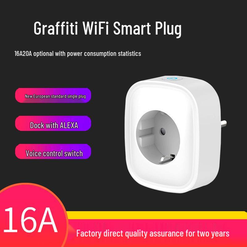 

Graffiti Alexa-Enabled Smart WiFi Socket with Timer & Remote Control (German/European Standard) 16A with Power Meter - WiFi