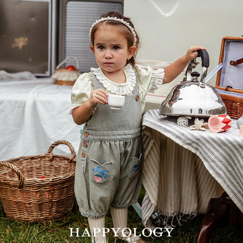 Happyology Детские джинсовые шорты-комбинезон с вышивкой цепочкой