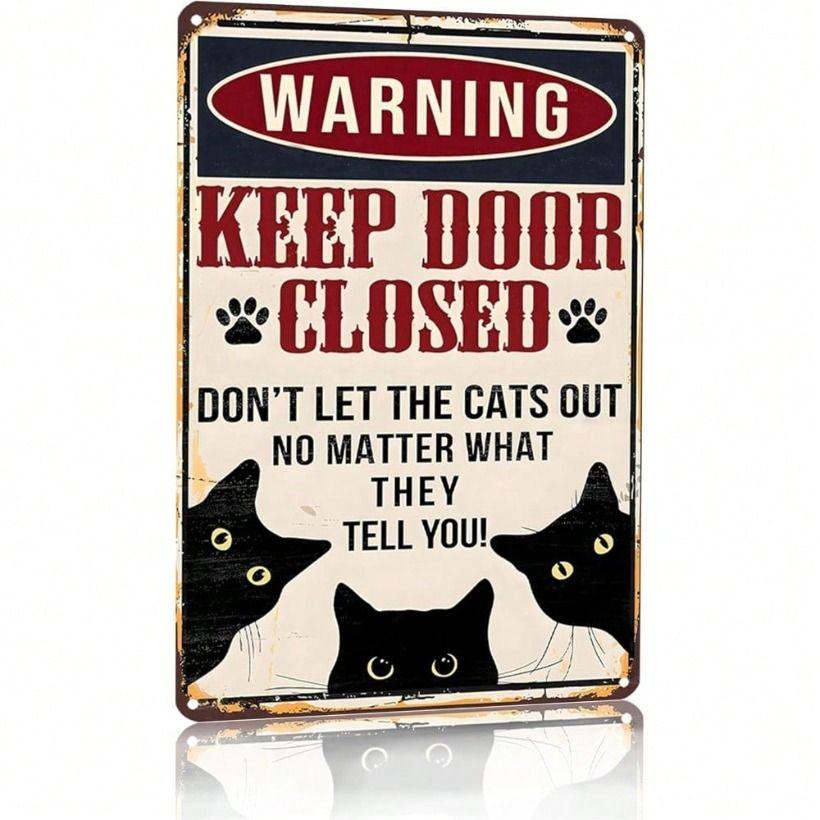 

Vintage Black Cat HARKAWAY Metal Sign, Close Door Tin Poster for Home Wall