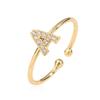 Gold Plated Brass 26 Letter CZ Initial Ring Adjustable Open Band Women Couple Jewelry Gift