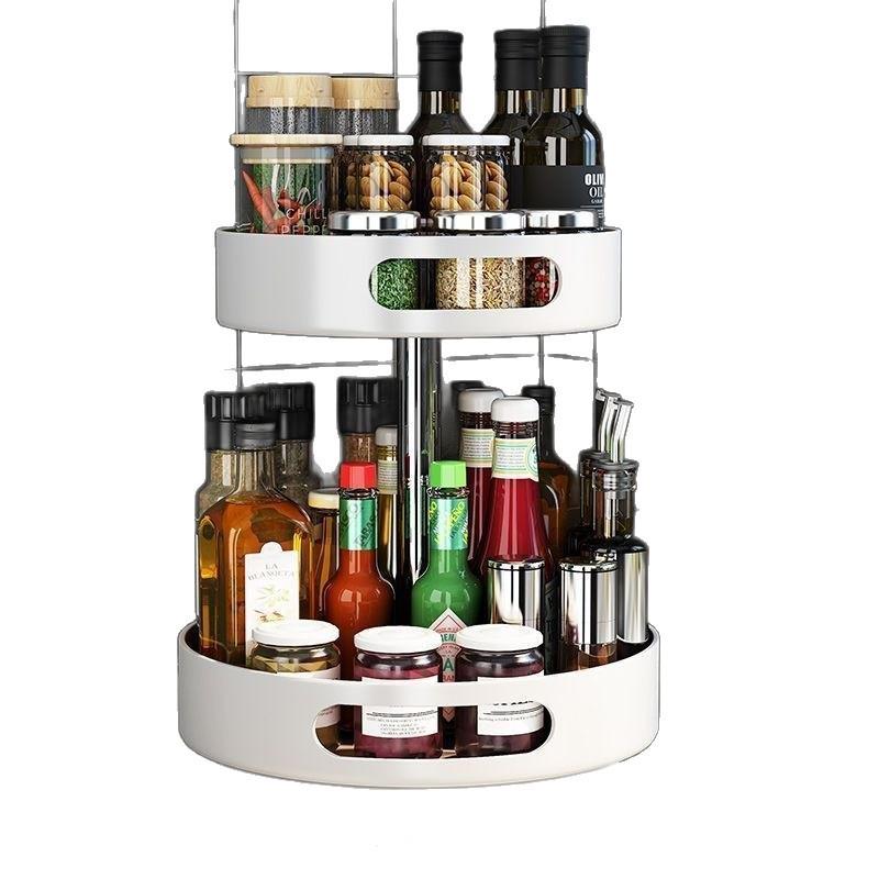 Multi-Layer Rotating Kitchen Seasoning Rack for Countertop Bottle and Jar Storage