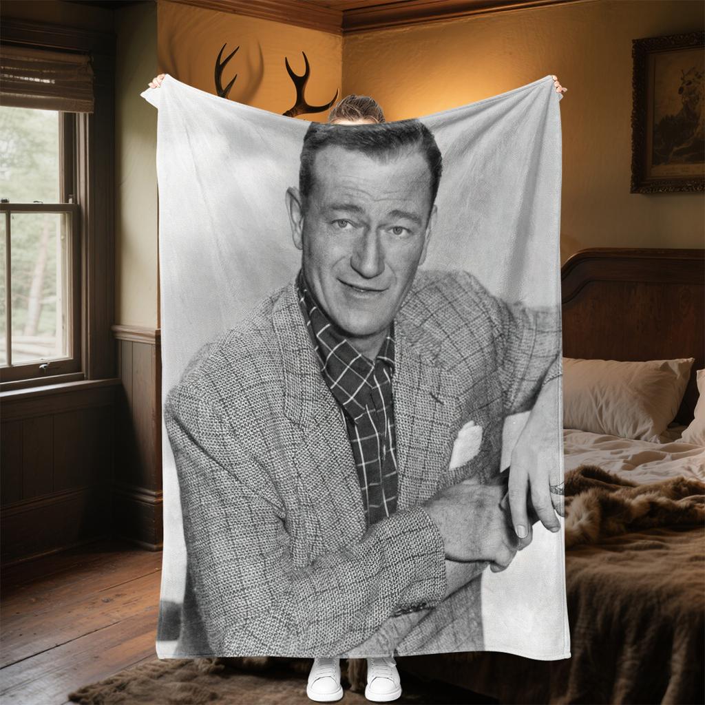 1pc John Wayne Retro Black and White Poster blanket, al season lightweigh Poster blanket home office outdoor nap multifunc Poster blanketional blanket