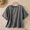 ZANZEA Women Casual Round Neck Loose Half Sleeve Stripe Blouse