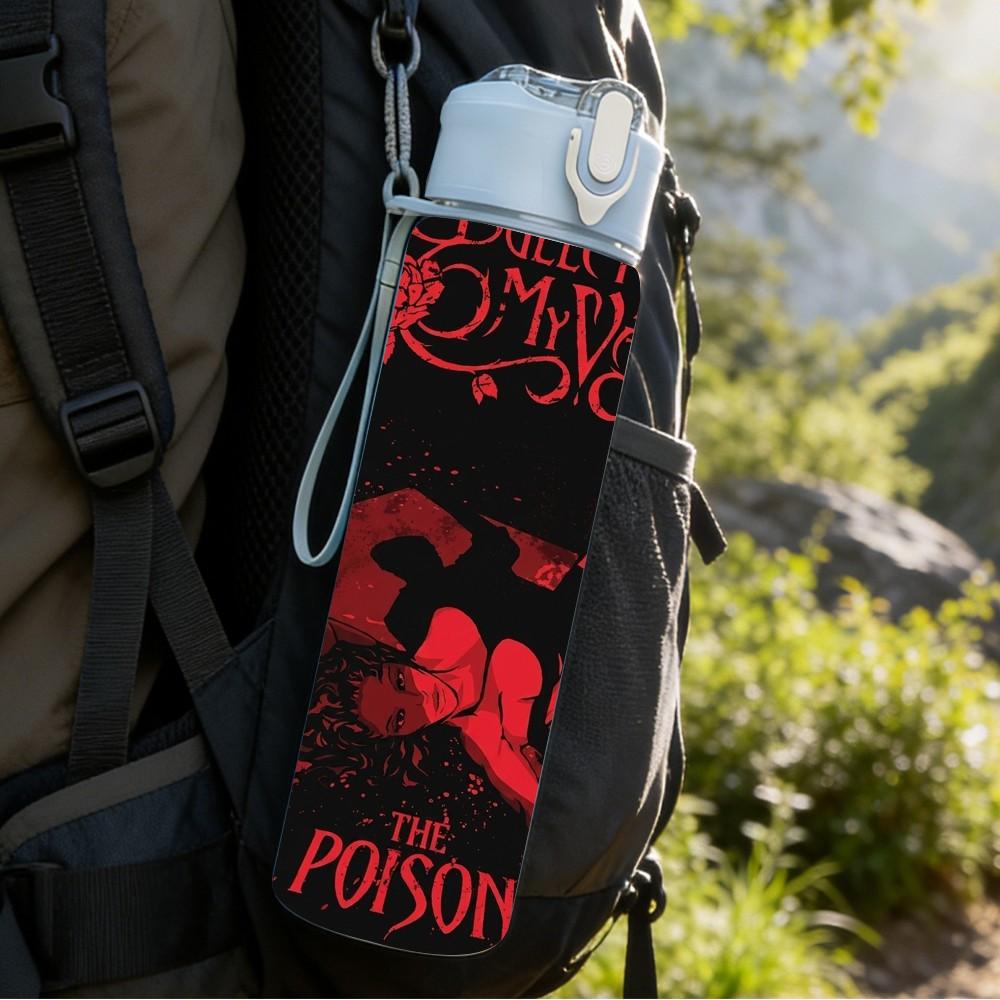 1PC Poison Red Band 750ml sports water bottle leakproof straw lid outdoor office home