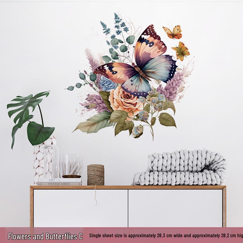 Self-Adhesive Flower Butterfly Wall Stickers for Girls' Bedroom or Children's Bathroom Decoration