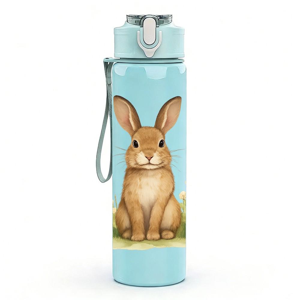 1PC Wild Field Easter Bunny 750ml Color Plastic Sports Water Bottle Leakproof Flip Straw Lid Suitable for Sports Office Home Use